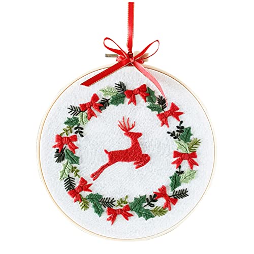 Veemoon 1 Satz Weihnachtshirschstickkit Weihnachtsstich Stich-Kits nähen Stickgarn Stickerei Starter-Stickset für Anfänger Stickpackung für den Urlaub Baumwollkleidung von Veemoon