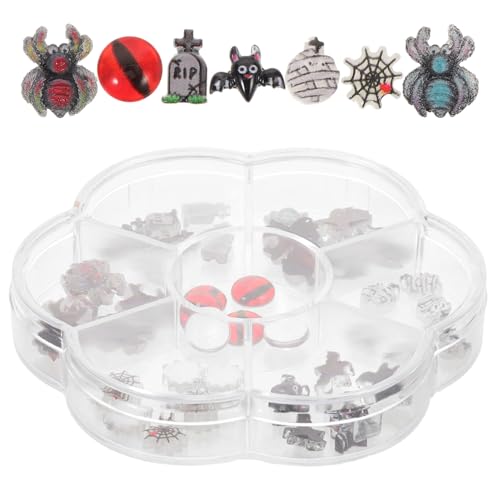 Veemoon 1 Schachtel Halloween Nail Art Charms Resin Nagel Schmuck mit Spinne Fledermaus Mini Halloween Motiven DIY Maniküre Zubehör für Party und originelles Nageldesign von Veemoon