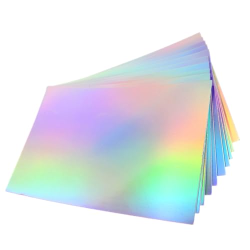 Veemoon 10 Blatt Holografisches Dickes Bastelkartonpapier Metallisches Regenbogen Kartonpapier für DIY Basteln Scrapbooking Grußkarten Vielseitig Einsetzbar für Schule Kindergarten von Veemoon
