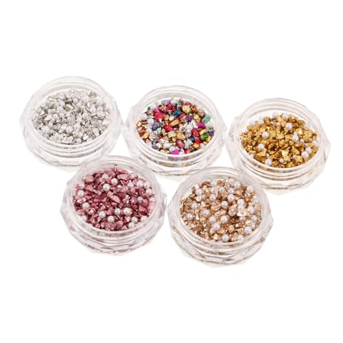 Veemoon 10 Boxen Nagelkunst Schmuck mit Unregelmäßigen Edelsteinen Mini Perlen Zerstoßenem Strass Farbige Goldene Silberne und Rosa Nail Art Glitzer für Maniküre DIY Dekoration von Veemoon