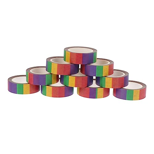 Veemoon 10 Rollen Washi Tape Regenbogenfarben Dekoratives Klebeband für Scrapbooking DIY Kunsthandwerk Kreative Bastelideen für Kindergeburtstag Journaling und Mehr von Veemoon