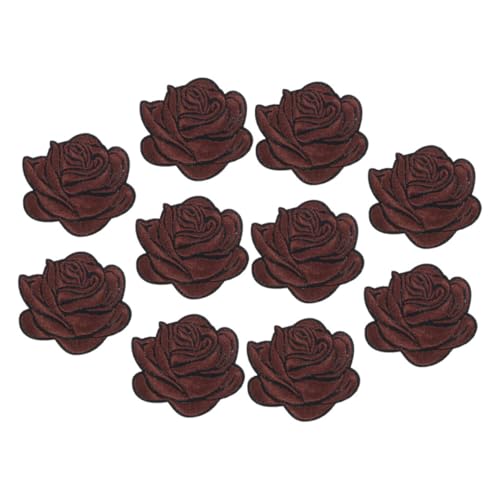 Veemoon 10 Stück Blumenstickstätte Rosa Bügelflicken Patches Nähen Rosenapplikation Aufnähen T-shirt-aufnäher Bestickten Aufnäher Aufnähen Rosenflecken Aufnähen Coffee Polyester von Veemoon
