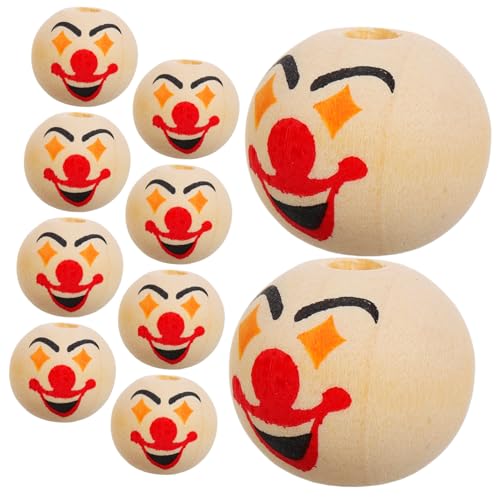 Veemoon 10 Stück Holzperlen mit Clown Motiv Runde Spacer Charms für DIY Schmuckherstellung Geeignet für Armbänder Halsketten Ohrringe Sichere Holzperlen für Bastelprojekte und von Veemoon