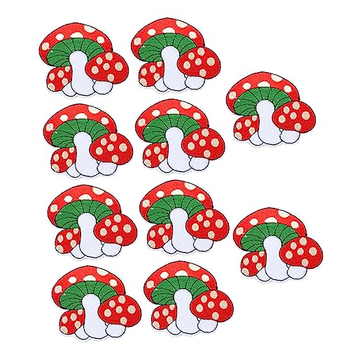 Veemoon 10 Stück Sticked Pilz Patch Stoffflecken Stickerei Kleiderflicken für Löcher Mini-Pilzbeete Craft-Patches Aufnäher für Kleidung Dekorative Nähflecken Polyester rot von Veemoon