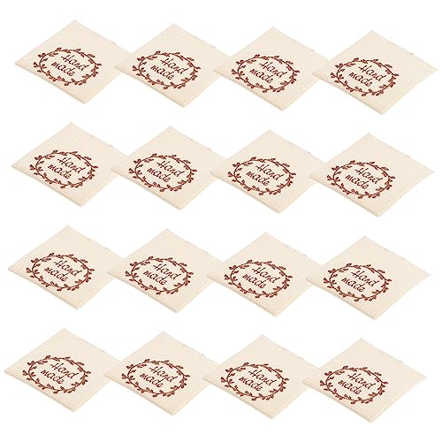 Veemoon 100 Stück Baumwolllabels für Handmade Artikel Kleine Handgenähte Stoffetiketten mit Herzmotiv Vintage DIY Nählabels zum Annähen für Kleidung Strickwaren und Bastelprojekte von Veemoon