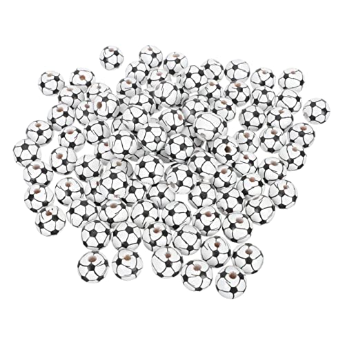 Veemoon 100 Stück DIY Fußball Holzperlen Zubehör für Schmuckherstellung Kreative Armbänder und Kinderfreundliches Basteln mit Hochwertigem Holzmaterial von Veemoon