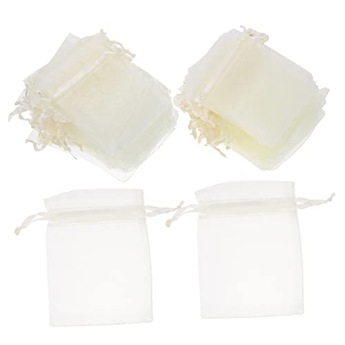Veemoon 100 Stück Organzasäckchen mit Kordelzug Schmuckbeutel aus Milchweißem Organza Geschenkbeutel für Hochzeit Party Geburtstagsfeier als Gastgeschenk und Favor Bags von Veemoon
