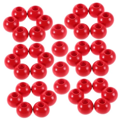 Veemoon 100 Stück Rote Holzperlen mit Großem Loch Diy Bastelmaterial für Schmuckherstellung Kränze und Weihnachtsbaumdekoration Vintage Spacer Beads für Kreative Projekte von Veemoon