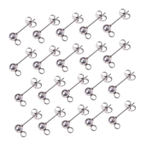 Veemoon 100 Stück Teiliges DIY Ohrstecker aus Hochwertigem Edelstahl Runde Silberne Ohrringrohlinge mit Offenem Ring Schmuckherstellung Zubehör für Individuelle Damen Herrenohrringe von Veemoon