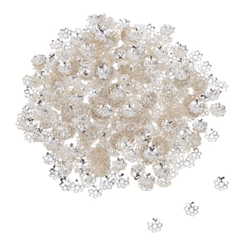 Veemoon 1000 Stück Blumen Perlenkappen Zubehör für Schmuckherstellung Glänzende Eisen Spacer Bead Caps Dekorative Diy Endkappen für Armbänder und Halsketten Silber pro Packung von Veemoon