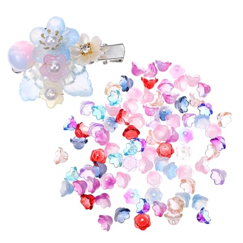 Veemoon 100Stücke Glasblumenperlen Farbige Glasperlen für Armbänder Niedliche DIY Bastelperlen mit Vorgebohrten Löchern Vielseitig Einsetzbar für Schmuckherstellung von Veemoon