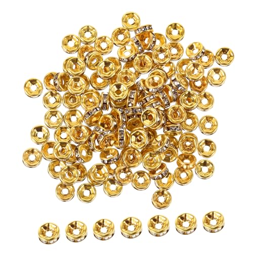 Veemoon 100Stücke Strass Abstandsperlen Goldene Zwischenperlen für DIY Schmuckherstellung Große Lochperlen Funkelnde Kristallperlen für Armbänder und Halsketten Basteln von Veemoon