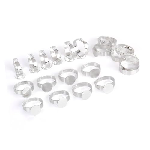 Veemoon 10Stücke Einstellbarer Silberring Basis Teiliges Umweltfreundliches Design ohne Nickel DIY Schmuckherstellung und Ringrohlinge mit Runder von Veemoon