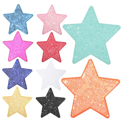 Veemoon 10Stücke Glitzer Stern Patches Pailletten Aufnäher Zum Aufbügeln Selbstklebende Stern Applikationen Für Kleidung Taschen Hüte Und Trucker Mützen DIY Flicken Zum Besticken von Veemoon