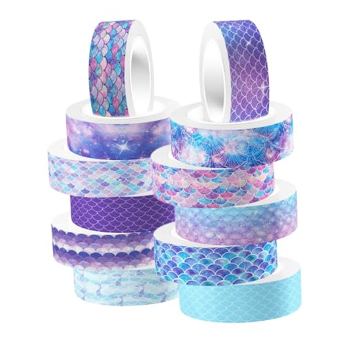 Veemoon 12 Rollen Glitzernde Washi Tapes im Meerjungfrauen Design für DIY Scrapbooking und Tagebuchgestaltung Dekorative Klebebänder für Kreative Bastelprojekte von Veemoon