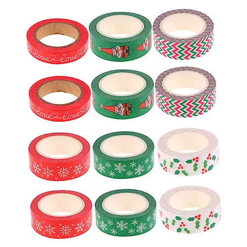Veemoon 12 Rollen Klebeband Bunt Wickeln Weihnachtsband Farbig Maskierung Urlaub Dekorationen Aufkleber Party Dekorativ Weihnachts Paketband Scrapbooking -vorräte Papier von Veemoon