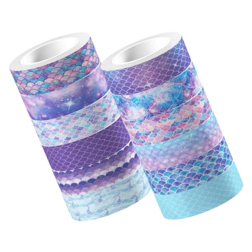 Veemoon 12 Rollen Meerjungfrau Washi Tape DIY Dekorationsband Multifunktionales Klebeband für Scrapbooking und Bastelprojekte Transparente Farbverlaufsklebebänder Teiliges von Veemoon