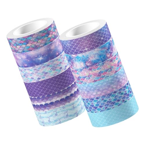Veemoon 12 Rollen Meerjungfrau Washi Tapes Bunte Selbstklebende Dekorationsbänder für DIY Scrapbooking und Planer Zubehör Einfach Anzuwenden Rückstandsfrei Ablösbar für Kreative Projekte von Veemoon