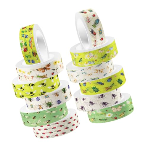 Veemoon 12 Rollen Washi Tape mit Insektenmotiv Dekoratives Klebeband für DIY Handwerk Scrapbooking Planer und Journale Einfach Abreißbar Klebt Fest und Rückstandsfrei Ablösbar von Veemoon