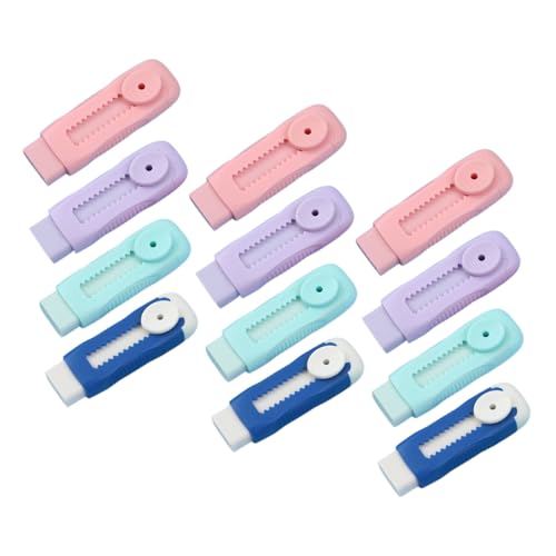 Veemoon 12 Stück 12-teilig Einziehbare Radiergummis mit Schiebemechanismus Bunte Kunststoffhülle Praktische Schreibkorrektur für Schule Kunst und Arbeitsumgebung Handlich und Tragbar von Veemoon