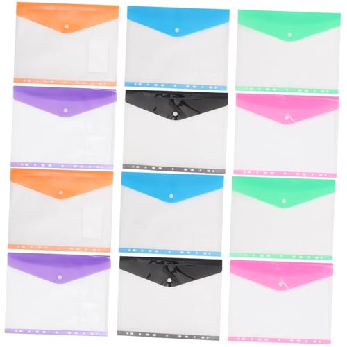 Veemoon 12 Stück Dokumententaschen mit Druckknopf Wasserdichtes PP Material Transparente Organizer für Büro und Studium Bunte Aufbewahrungstaschen mit Sichtfenster von Veemoon