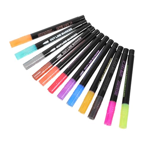 Veemoon 12 Stück Glitzer Marker Bunte Metallic Gelstifte für Kunst Karten und Bastelprojekte Hochwertige Outline Stifte für Scrapbooking und Kreative Designs von Veemoon