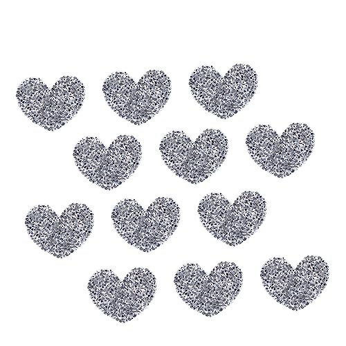 Veemoon 12 Stück Herzförmiger heißer Diamant Herz Strass Flecken Hotfix Stoffreparaturflicken bestickt herzförmige Patches Strass-Patches in Herzform Harzbohrer Silver von Veemoon