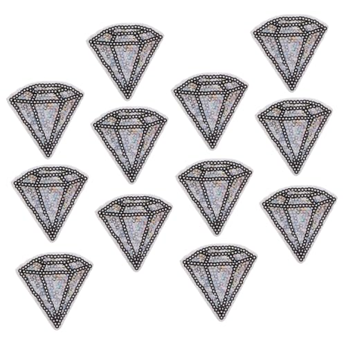 Veemoon 12 Stück Pailletten -Diamant -Stoff Patch Flecken Hotfix-Strasssteine bestickte Stoffapplikationen Diamant-Form Aufnäher mit Rautenmuster Pailletten-Applikationen von Veemoon