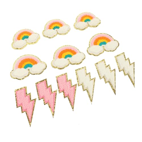 Veemoon 12 Stück Teiliges Gestickte Bügelbilder Textilien mit Donnerschlag Regenbogenmotiv Selbstklebend Aufbügeln oder Annähen Dekorative Applikationen für Kleidung Taschen und Veemoon 12 Stück Teiliges Gestickte Bügelbilder Textilien mit Donnerschlag Regenbogenmotiv Selbstklebend Aufbügeln oder Annähen Dekorative Applikationen für Kleidung Taschen und von Veemoon