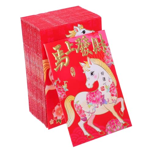Veemoon 120 Stück Chinesische Rote Umschläge Pferde Cartoon Hongbao für Frühlingsfest Bunte Geldgeschenkumschläge für Neujahr Karten Festliche von Veemoon