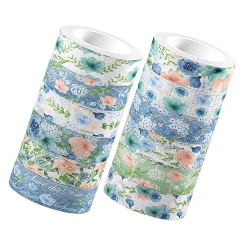 Veemoon 12Rollen Floral Washi Tape Wasserfarben Rosen Dekoratives Klebeband für Scrapbooking DIY Projekte Journaling Zubehör von Veemoon
