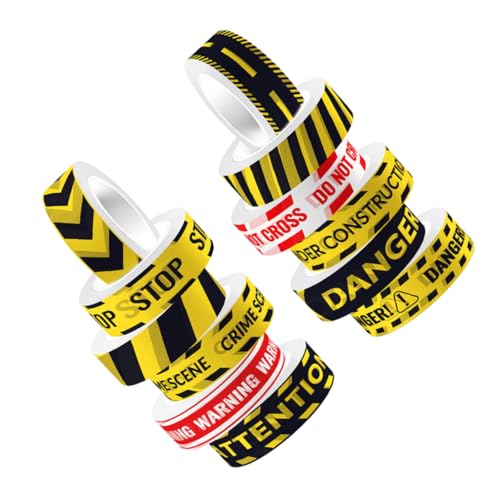Veemoon 12Rollen Washi Tape mit Warnmuster Transparentes Klebeband für Scrapbooking Journaling und DIY Projekte für Bastelarbeiten und Dekoration von Veemoon