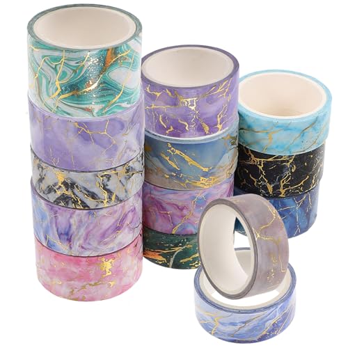 Veemoon 14 Rollen Druckband Basteln Streifen schmucklos empfindlich dekorative Bänder Bastelband DIY Klebeband Washi-Tape mit Marmordruck Washi-Tape-Aufkleber Flüsterpapier von Veemoon