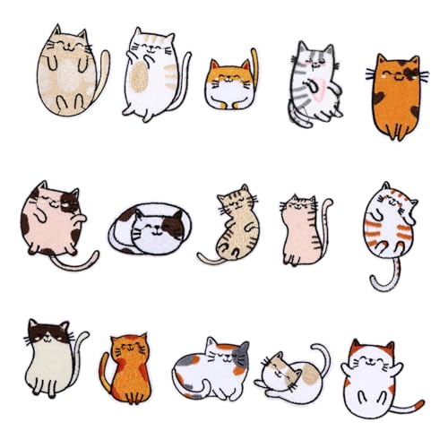 Veemoon 15Stücke Teiliges Katzenförmige Stickereipatches Aufnäher für Kleidung Taschen Hüte für DIY und Reparaturen von Veemoon