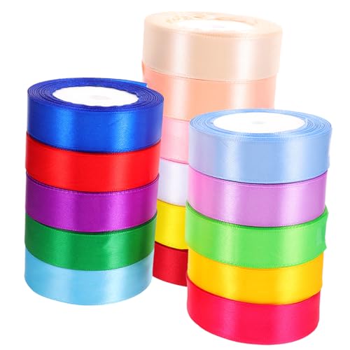 Veemoon 16 Rollen Teiliges Bunte Geschenkband Breit aus Polyester Vielseitiges DIY Bastelband für Geschenkverpackung Blumenarrangements Haar und Kleidungsdekoration Reißfest und Farbecht von Veemoon