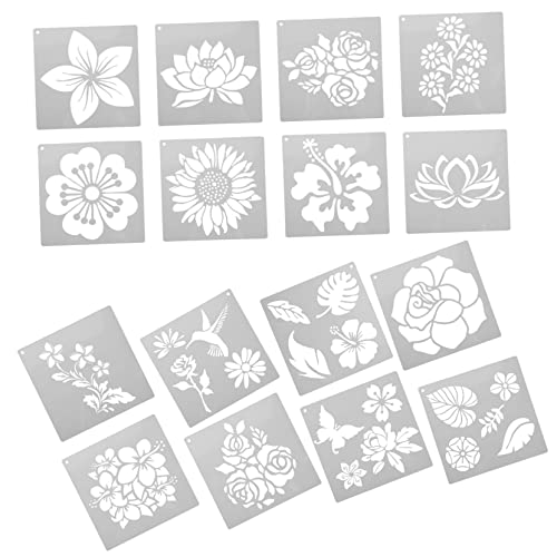 Veemoon 16 Stück Blumenzeichnungsvorlage Hochzeit Blumen- Sammelalbum Blumenschablone Stencil für Blumenmalerei Stencil für Holzmalerei große Wandschablonen Kunst Schablonen das Haustier von Veemoon