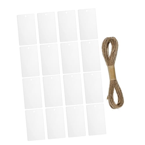 Veemoon 16 Stück Teiliges DIY Acryl Basket Tags Weiß Praktische Aufbewahrungsetiketten mit Schnur für Küche und Lebensmittelregale für Ordnung und Beschriftung von Veemoon