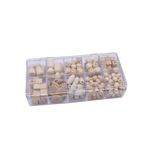 Veemoon 1Packung DIY Holzperlen Unvollendete Bastelperlen Verschiedenen Formen für Schmuckherstellung Bastelprojekte und DIY Ideen Kunststoffbox von Veemoon