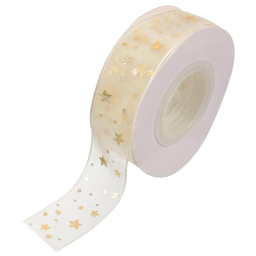 Veemoon 1Rolle Geschenkband Goldfarbenem Sternen Tüll für Babypartys Hochzeiten und DIY Projekte Elegantes Wickelband zur Geschenkverpackung von Veemoon