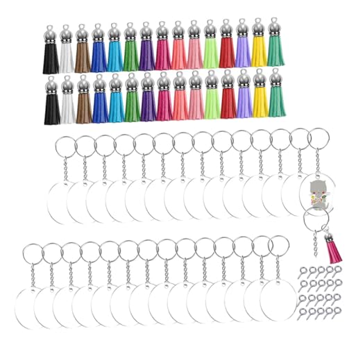 Veemoon 1Satz DIY Quastenschlüsselkette Set Teiliges Bastelset mit Acrylscheiben Schlüsselringen und Quasten für Schlüsselanhänger für DIY Projekte und Veemoon 1Satz DIY Quastenschlüsselkette Set Teiliges Bastelset mit Acrylscheiben Schlüsselringen und Quasten für Schlüsselanhänger für DIY Projekte und von Veemoon