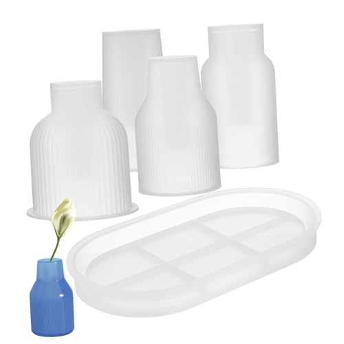 Veemoon 1Satz Silikon Vasenformen mit Blumenvasen und Tablett Vielseitige Gießformen für Epoxidharz und DIY Dekoration für Hochzeiten und Zuhause von Veemoon