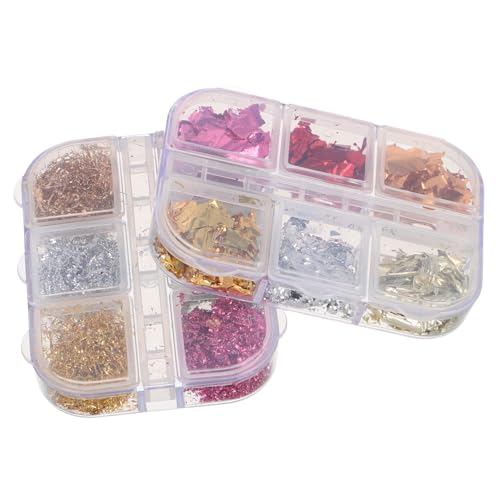 Veemoon 2 Boxen Bunte Nagelfolien Gold und Silberflocken Boxen Metallische Nail Art Flocken für DIY Nageldesigns und Kreative Nagelglitzer Dekorationen von Veemoon