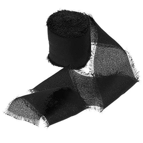 Veemoon 2 Rollen Gefranstes Chiffonband Eisstockschießen für zerzaust Beige Hochzeit Stoff ribbon bandfeile Schwarzes Seidenband dekoringe Blumenwickelbänder dekorative Fransenbänder Black von Veemoon