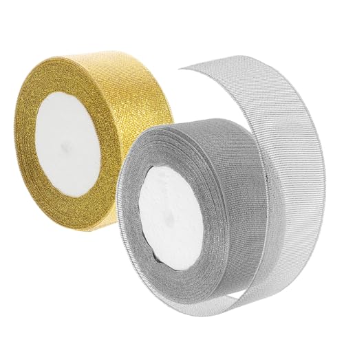 Veemoon 2 Rollen Glitzerband Metallic Geschenkband Breit Lang Gold Silber für DIY Schleifen Basteln Weihnachtsdeko Party Geschenkverpackung von Veemoon