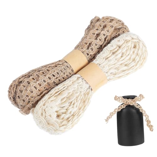 Veemoon 2 Rollen Jute Band Naturfaser Geschenkband für Bastelprojekte Blumenarrangements Dekoration und Verpackung Reißfest Eleganter Spitze von Veemoon