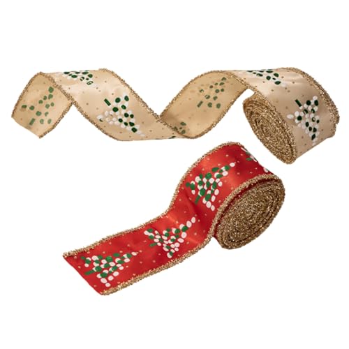 Veemoon 2 Rollen Weihnachtsband mit Drahtkante für Basteln Flexible und Formbare Geschenkverpackung Festliches Band mit Weihnachtsbaum Glitzermotiv Langlebiges Stoffband für Veemoon 2 Rollen Weihnachtsband mit Drahtkante für Basteln Flexible und Formbare Geschenkverpackung Festliches Band mit Weihnachtsbaum Glitzermotiv Langlebiges Stoffband für von Veemoon