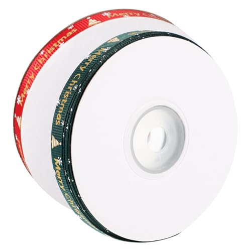 Veemoon 2 Rollen Weihnachtsbaumband ribbon bandfeile dekoration weihnachten Geschenkboxband weinachtsgeschenk Schleife goldenes Satinband groß Buntes Band Partybänder Polyester von Veemoon