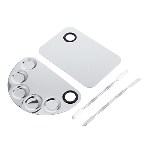 Veemoon 2 Sätze Makeup Mischpalette mit Spachtel Nagelkunst und Kosmetik Werkzeug Rostfrei Langlebig für Beauty Salon Künstler und DIY Kosmetikfans Teilig von Veemoon