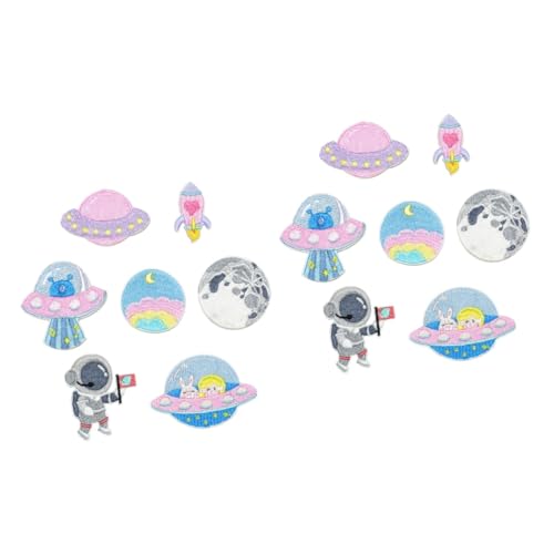 Veemoon 2 Sätze Teiliges Selbstklebende Aufnäher Astronauten und Planeten für Kleidung Schuhe und Hüte Lustige und Stickerei Patches Rosa von Veemoon