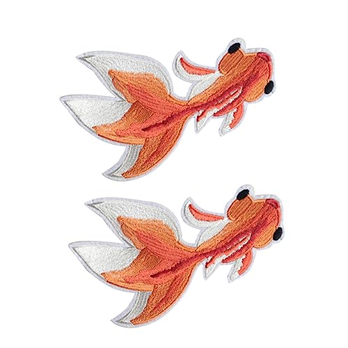 Veemoon 2 Stk. Goldfisch Stoffapplikationen zum Aufnähen und Aufbügeln Große Bestickte Patches für Kleidung Taschen Pullover DIY Textilreparatur und Kreative Handarbeiten von Veemoon